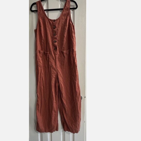 Marine Layer 54% Hemp Sydney Beach Jumpsuit Sustainable Wide Leg Boho CLAY MED - Picture 3 of 12